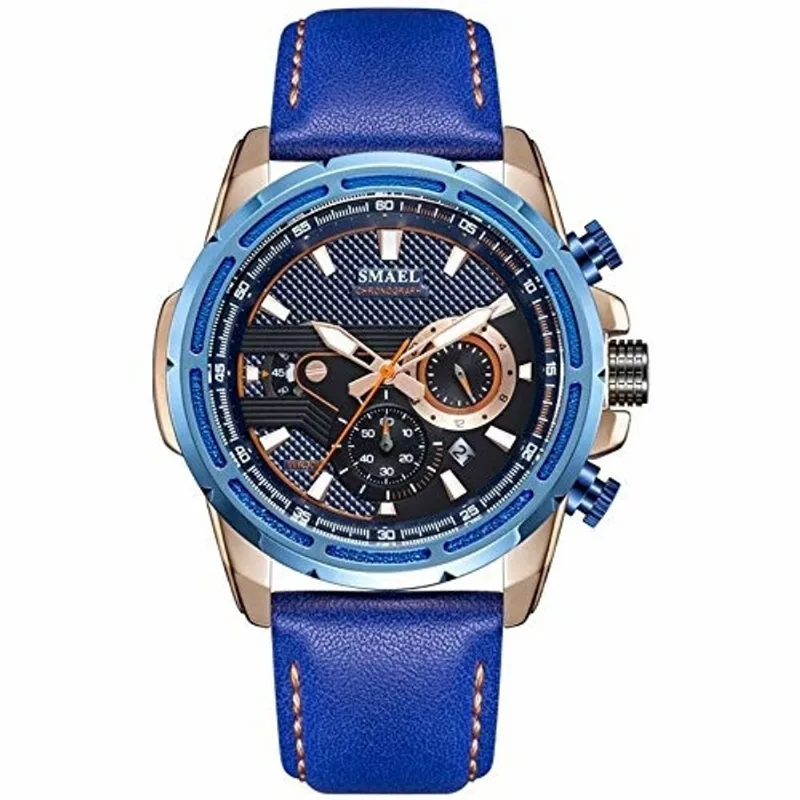 Relógio De Pulso Quartzo Smael Luxuoso Sl9092 À Prova D´água Azul