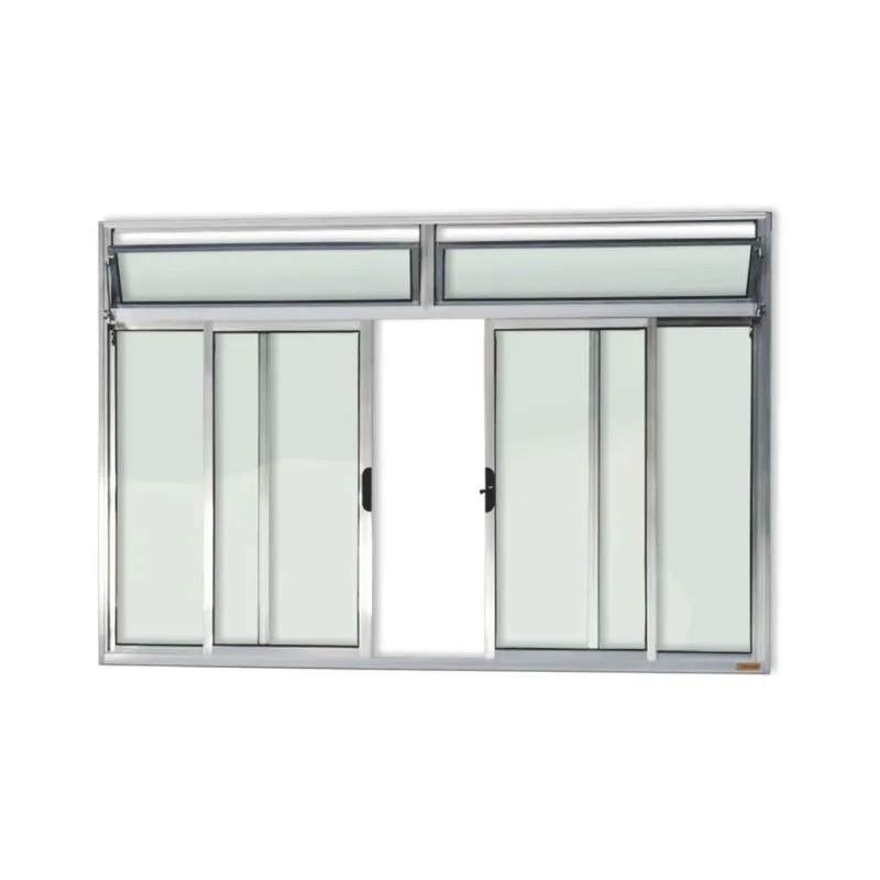 Janela De Aluminio De Correr Com Bandeira 100x150cm 4 Folhas Com Vidro Liso Plus Brimak Brilhante Brilhante