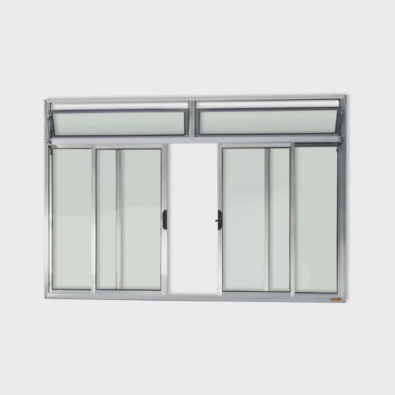 Janela de Aluminio de Correr com Bandeira 120x150cm 4 Folhas com Vidro Liso Plus Brimak