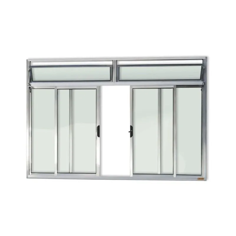 Janela De Aluminio De Correr Com Bandeira 120x200cm 4 Folhas Com Vidro Liso Plus Brimak Brilhante Brilhante