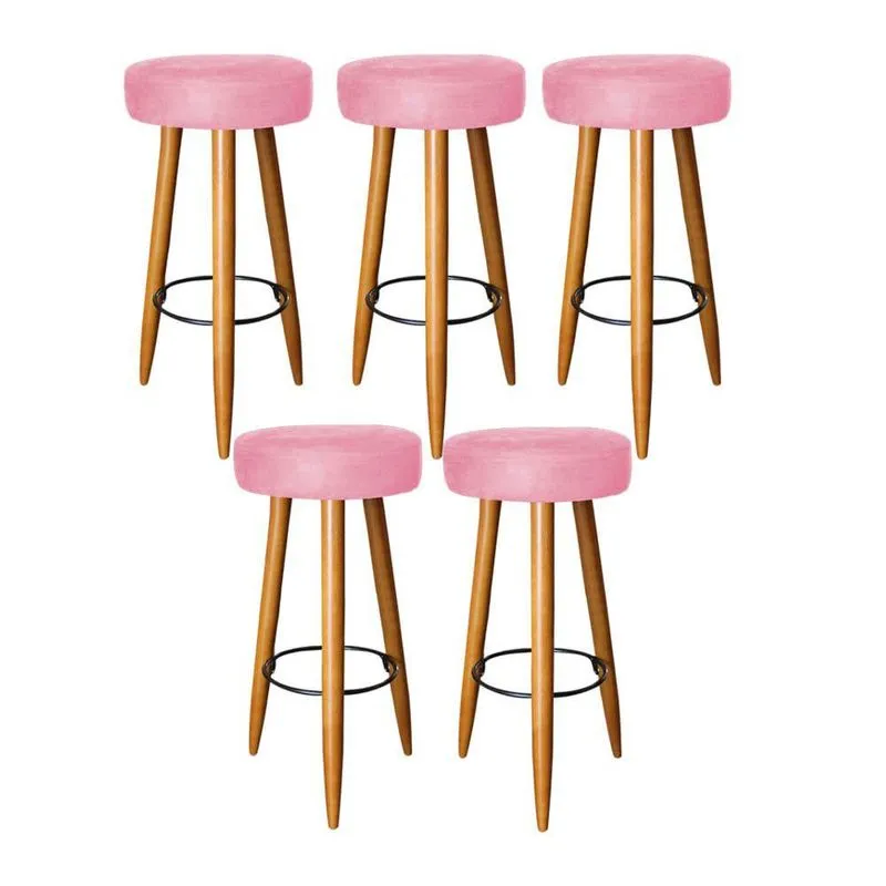 Kit 05 Banqueta Lia Pé Palito Castanho Suede Rose Gold - Ahazzo Móveis