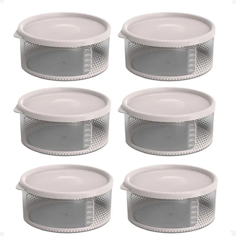 6 Pote Para Alimentos Transparente Redondo 700 Ml Com Tampa
