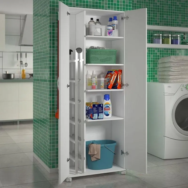Gabinete Branco 2 Portas Alto 4 Rodinhas