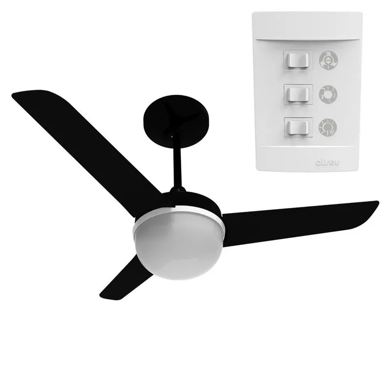 Ventilador de Teto Silencioso Aliseu Alisclean 220V Preto com Controle de Parede