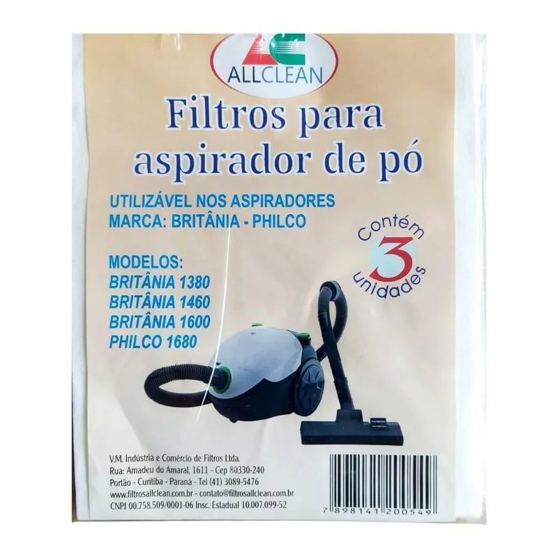 Filtro Descartável Para Aspirador Britânia 1380/1460/1600 Ph