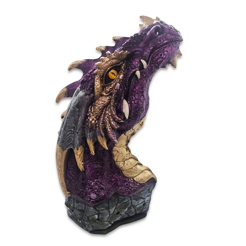 Cabeça De Dragão Roxo E Prata Com Base Para Incenso 30 Cm