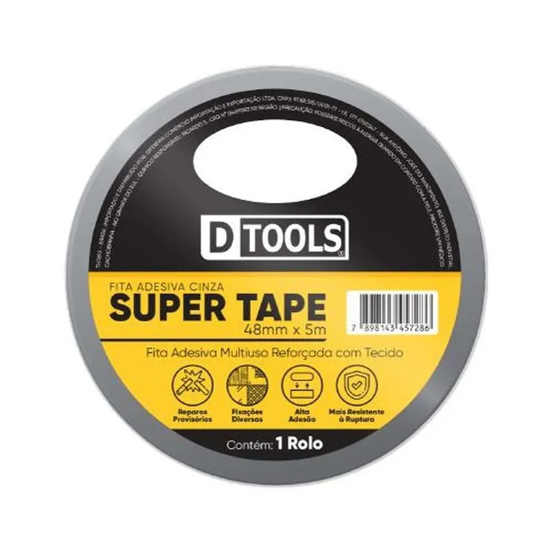 Fita Super Tape Cinza 48mm X 5 Metros - Uso Geral - Dtools