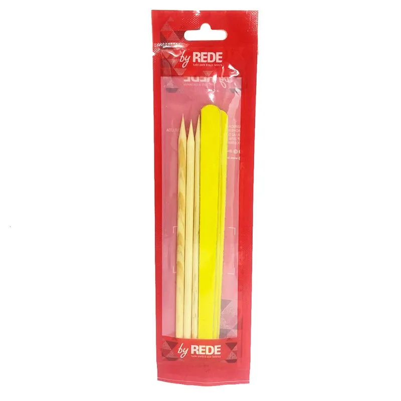 Kit Para Manicure By Rede Lixa + Palito Com 3 Unidades