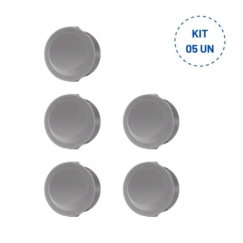 Kit 05 Interruptores Botão Redondo De Embutir Cinza 3 Polos