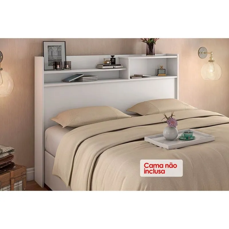 Cabeceira Cama Box Madeirado Branco Casal Roma c/ Nichos Branco - Conquista