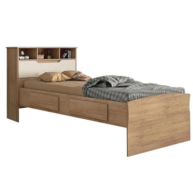 Cama Baú Solteiro Conquista Ravena s/auxiliar Amêndoa/Whit