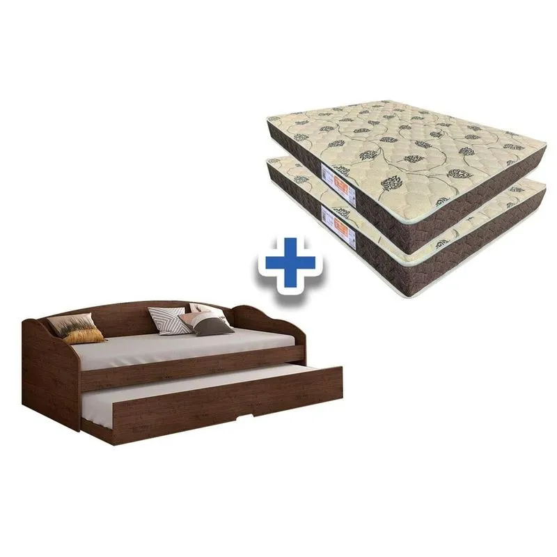 Colchão Solteiro D28 Comfortpedic (2un) + Sofá Cama Funny ii Café