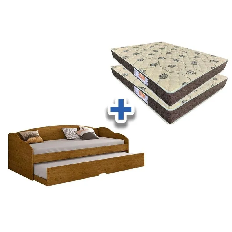 Sofá Cama Conquista Funny c/Auxiliar + 2 Colchões Carvalho