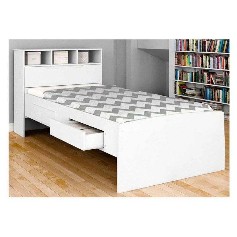 Cama Baú Solteiro Conquista Ravena + Colchão Amêndoa/Whit
