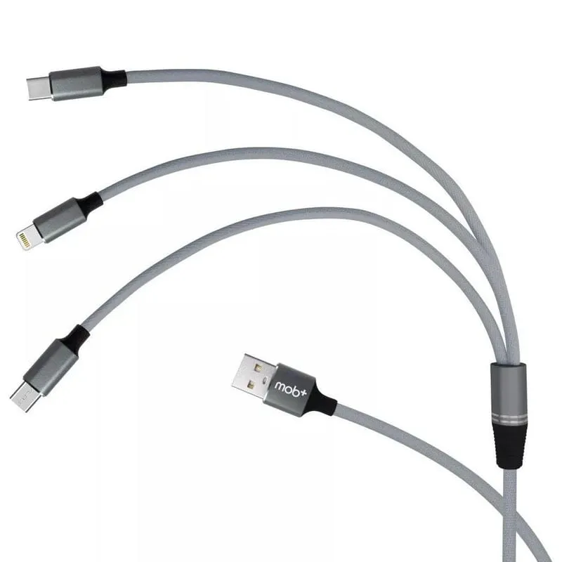 Carregador Cabo Hibrido 3 Em 1 Cor Cinza 1,20 Metros Mobplus