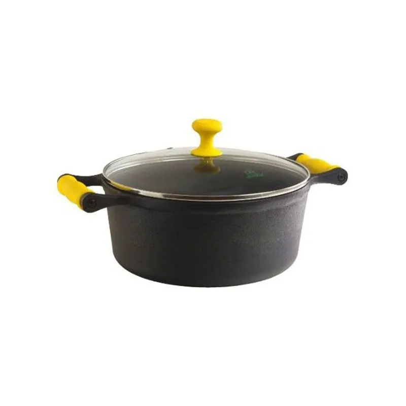 Caçarola Ferro Alça Silicone Amarelo Tampa Vidro 3,2 Lt 22cm