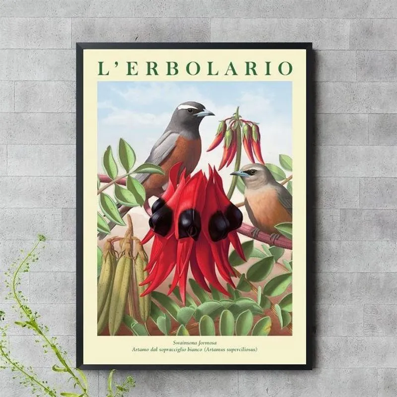 Quadro Flor Vermelha Com Passarinho 24X18Cm - Com Vidro