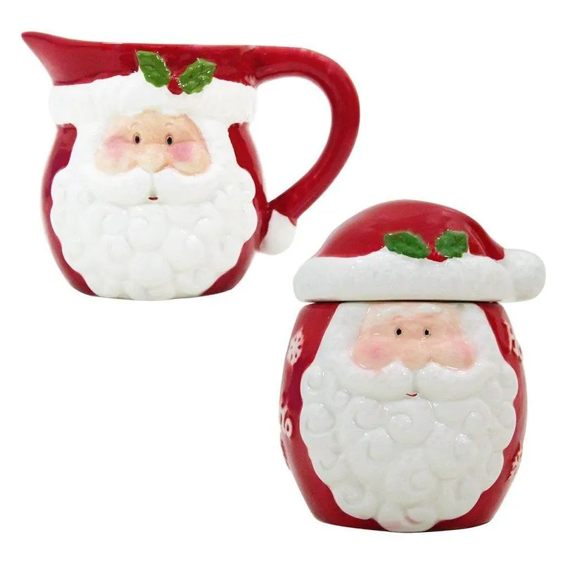 Kit Açucareiro E Leiteira Enfeite Natalino Papai Noel Cerâmi