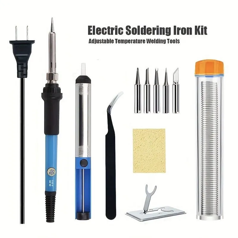 7 Peças De Ferro De Solda Azul Kit De Ferramentas De Temperatura Ajustável