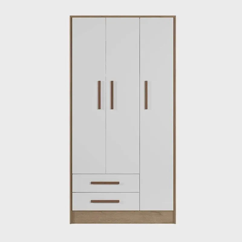 Guarda-Roupa 3 Portas 2 Gavetas Floc Carvalho com Branco - MoveisAqui