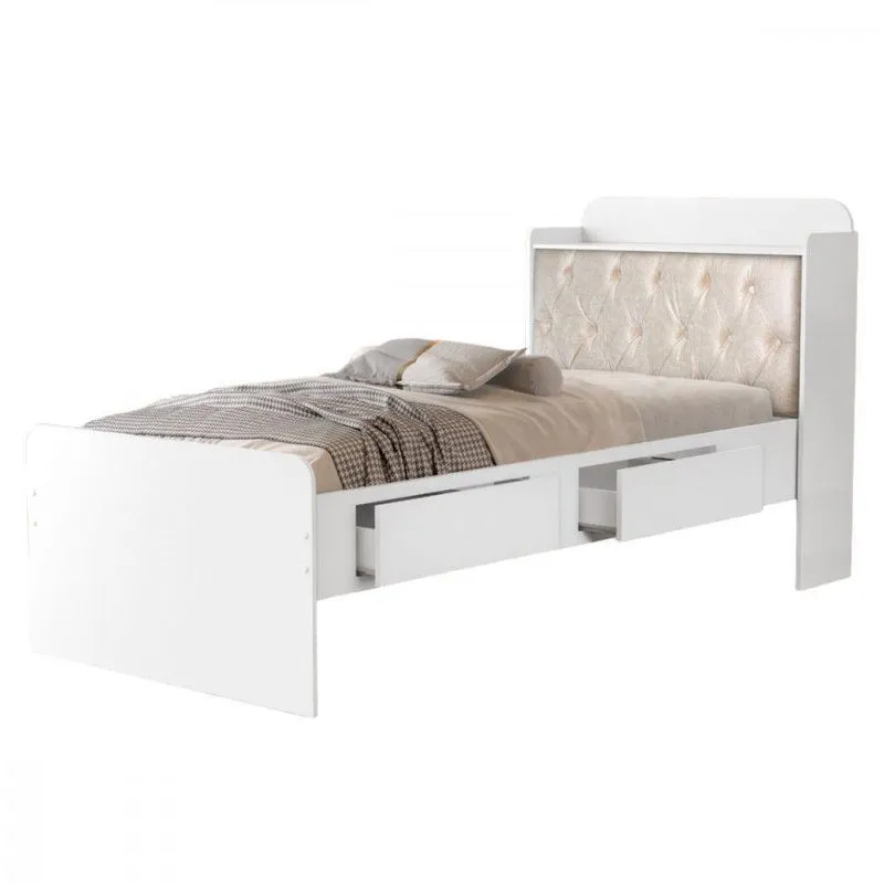 Cama Baú Tamiris Solteiro Com Captone Branco Vj Móveis Branco