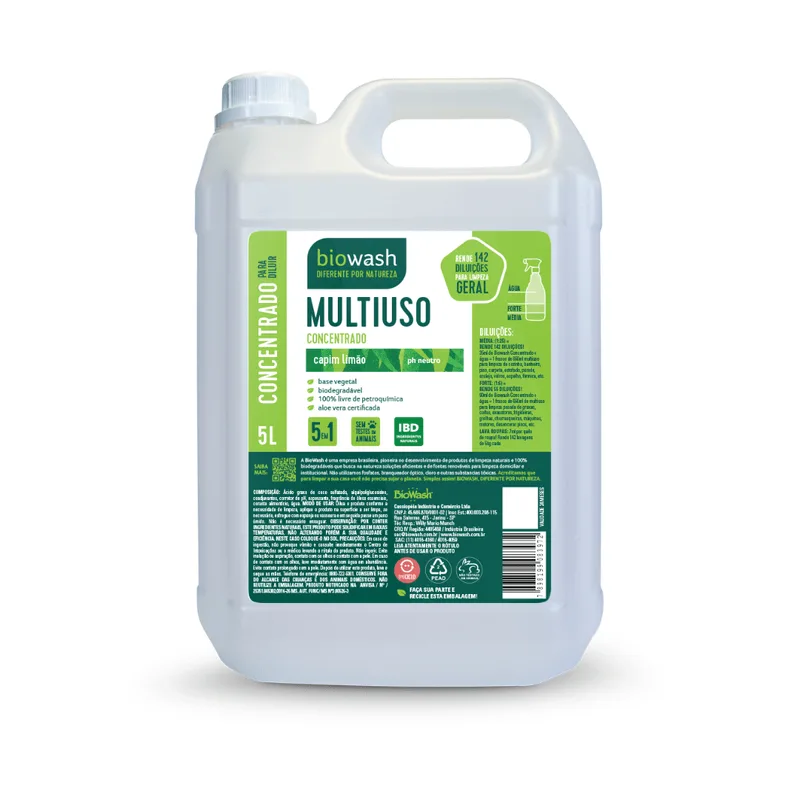 Multiuso Concentrado Capim Limão Ph Neutro Biodegradável Biowash 5l