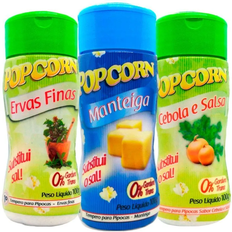 Combo 3 Temperos Pipoca Popcorn Sabores Manteiga, Cebola E