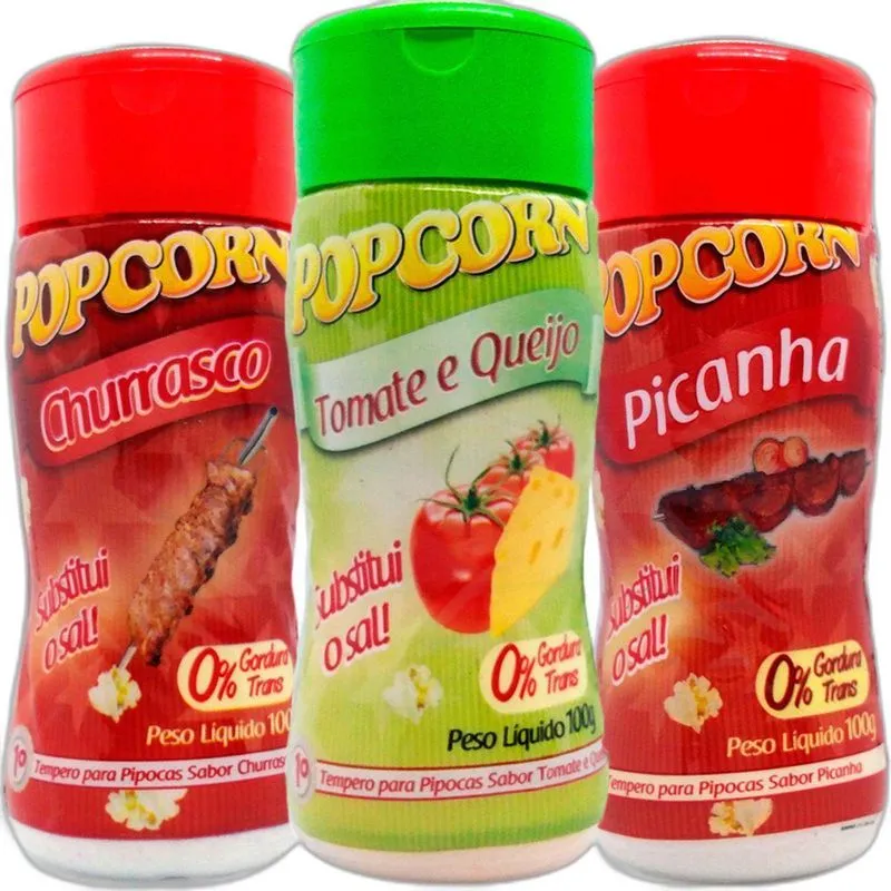 Combo 3 Temperos Pipoca Popcorn Sabores Churrasco, Picanha E