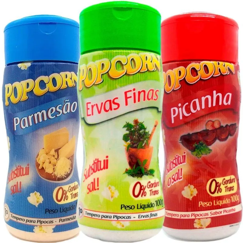 Combo 3 Temperos Pipoca Popcorn Parmesão, Ervas Finas E