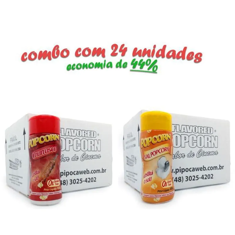 Temperos Pipoca - Cx 24 Un - 12 Churrasco - 12 Sal Popcorn
