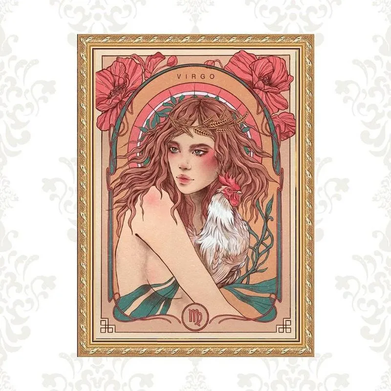 Quadro Moldura Dourada Signo Virgem 45X34Cm