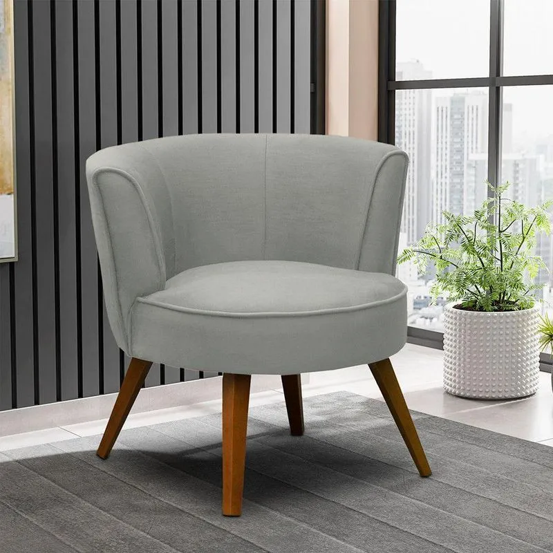Poltrona Luna Decorativa Em Veludo Com Estrutura De Madeira Confortável Cinza Movellu Home