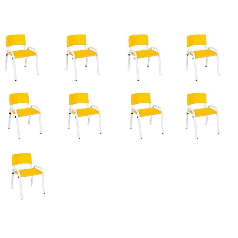 Kit 9 Cadeira Iso Infantil Creche, Escola Base Branco Amarelo