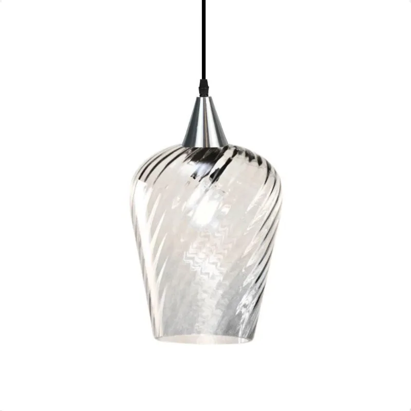 Lustre Pendente Taschibra Monalisa G Rigato Transparente E27 Bivolt Prata