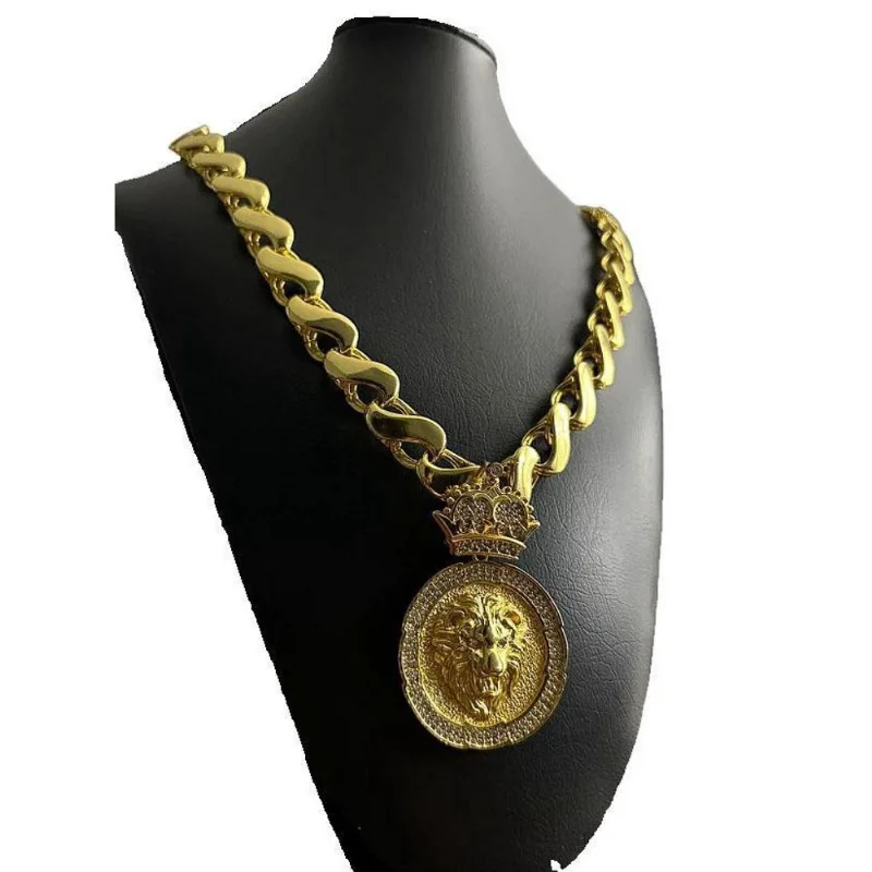 Cordão Friso S 16Mm + Pingente Leão - Banhado A Ouro