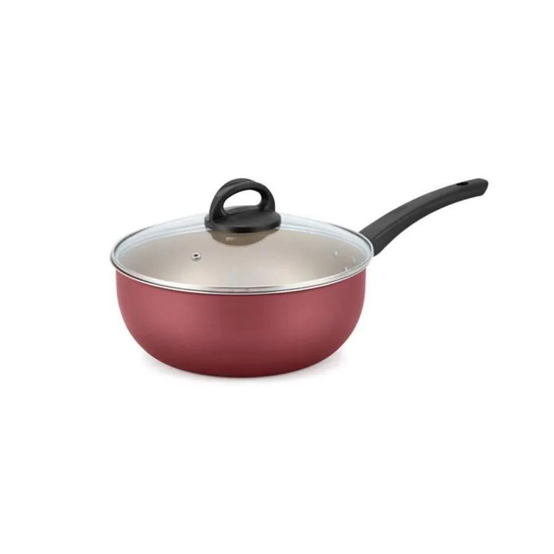 Frigideira Wok 24 Bege/Cereja C/ Tampa De Vidro - Alumínio Nacional