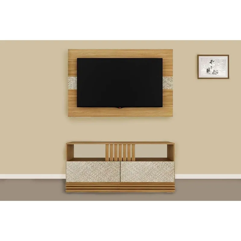 Estante p/ Sala até 50 Pol PA2913/R1479 c/ 2 Gavetas 136x88cm Natural/Palha - Tecno Mobili