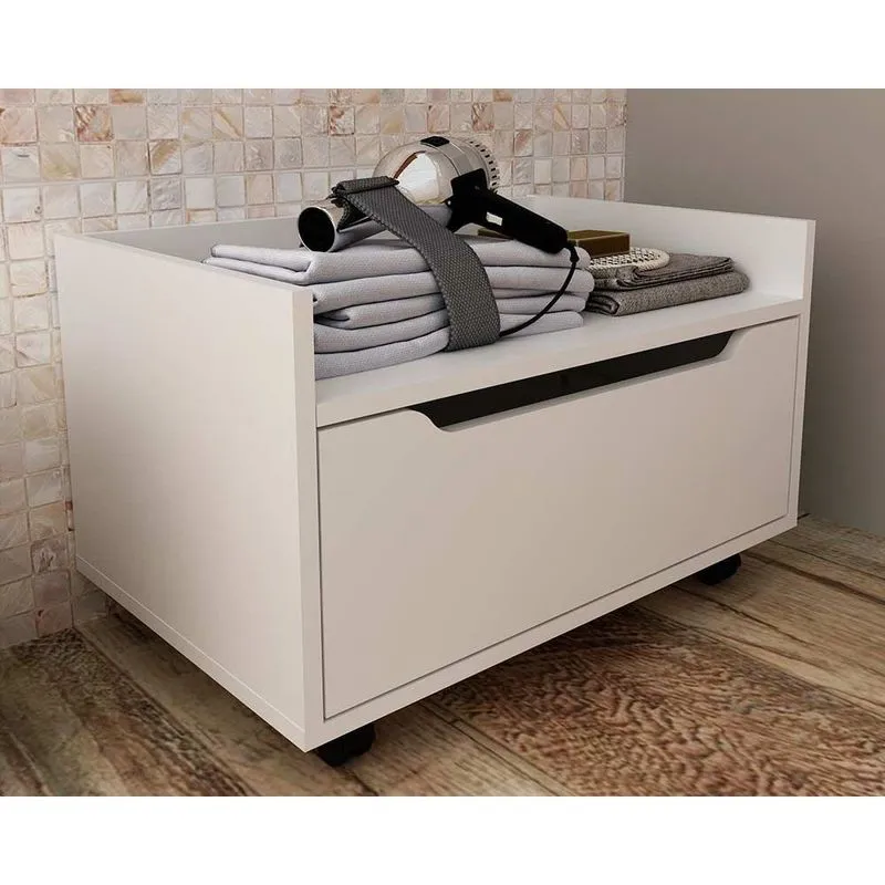 Bancada de Banheiro Suspenso c/ Rodizio BN3647 s/ Cuba c/ 1 Gaveta 60cm Branco - Tecno Mobili