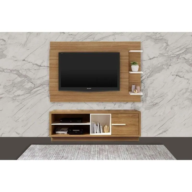 Home P- Tv Até 65 Pol Pl3002-ra2002 Ripado C- 1 Porta 180x120cm Natural-off White - Tecno Mobili