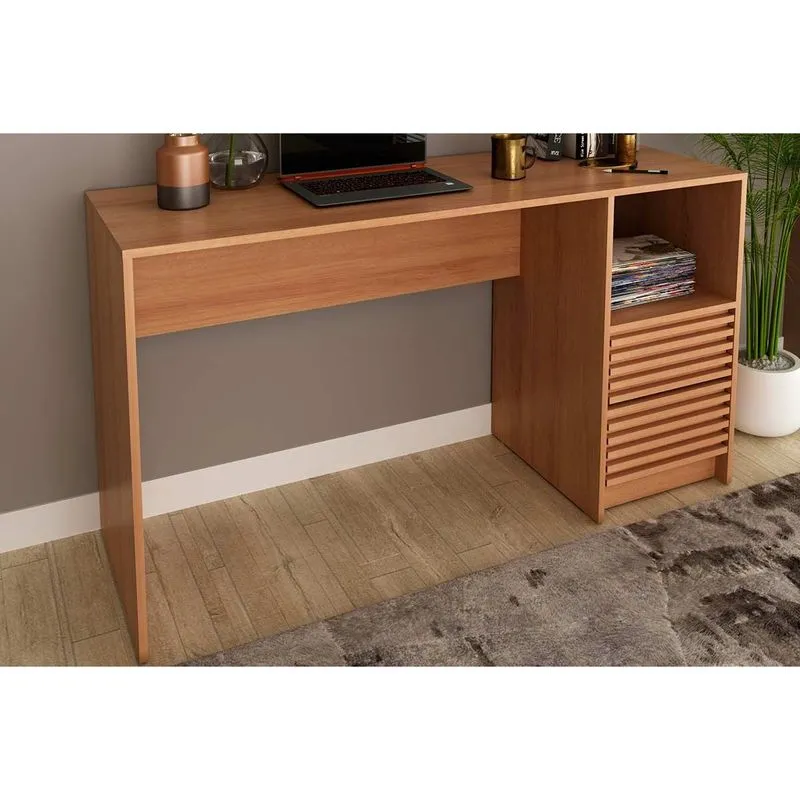 Mesa Escrivaninha Casal c/ Gaveteiro Ripado ME4174 Amêndoa - Tecno Mobili
