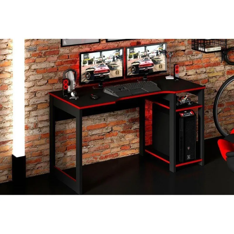 Mesa Computador Casal Gamer Me4152 Preto-vermelho - Tecno Mobili