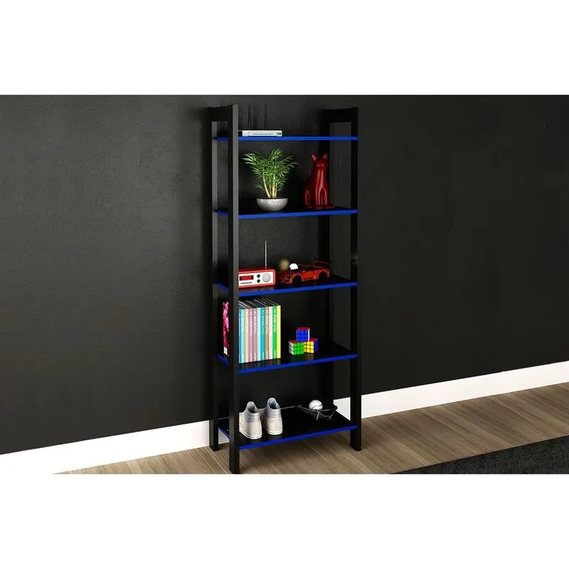 Estante Livreiro Solteiro ME4166 c/ 5 Prateleiras Preto/Azul - Tecno Mobili