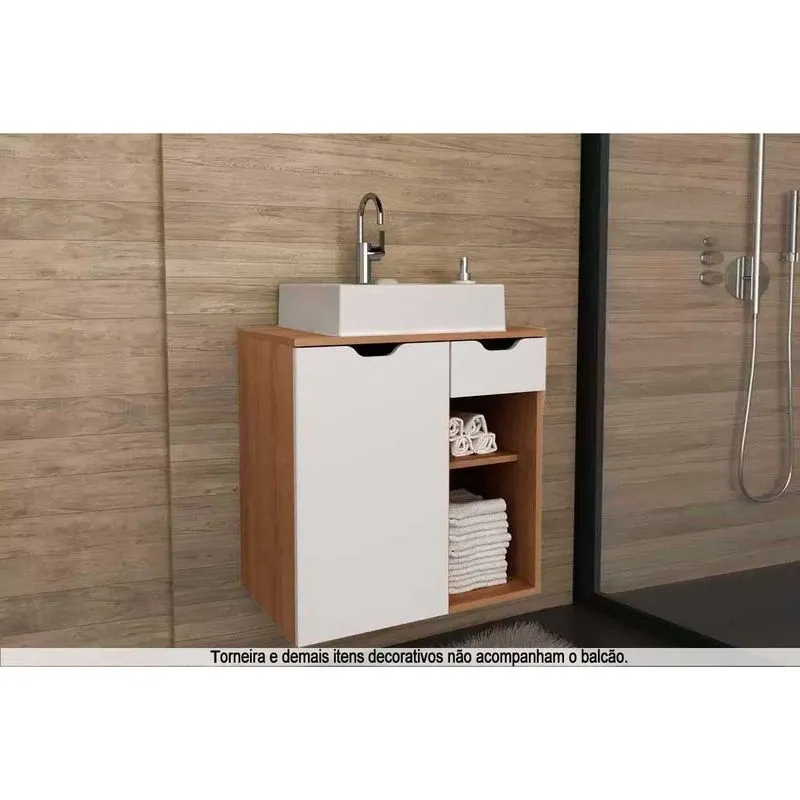 Conjunto de Banheiro Balcão Suspenso BN3605 c/ Cuba BN3600 60cm Amêndoa - Tecno Mobili