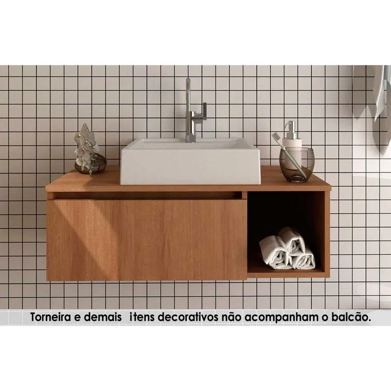 Conjunto de Banheiro Balcão Suspenso BN3601 c/ Cuba BN3600 80cm Amêndoa - Tecno Mobili