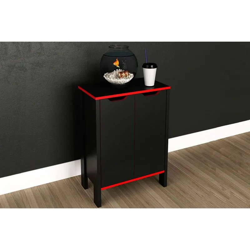 Estante Livreiro Solteiro Armário ME4164 c/ 2 Portas Preto/Vermelho - Tecno Mobili