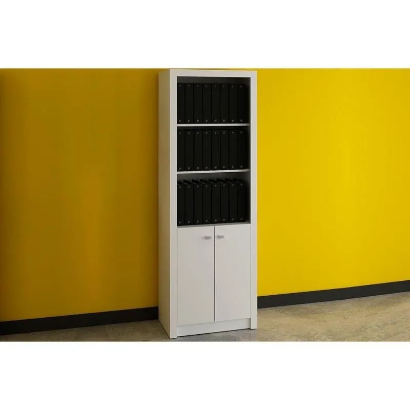 Estante De Escritório Me4110 C/ 2 Portas E 3 Prateleiras Branco - Tecno Mobili