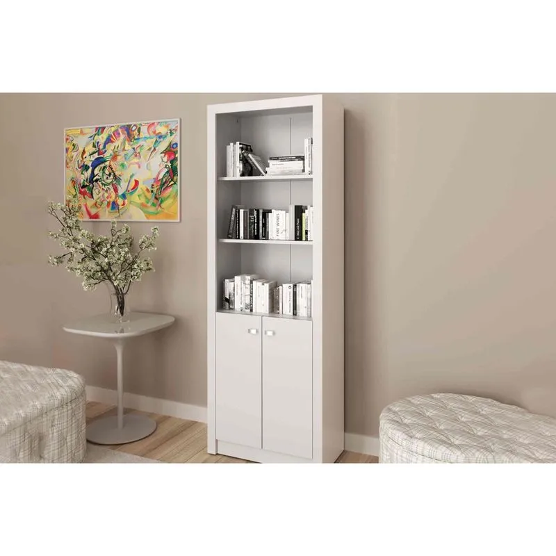 Estante Livreiro Solteiro ME4110 c/ 2 Portas e 3 Prateleiras Branco - Tecno Mobili