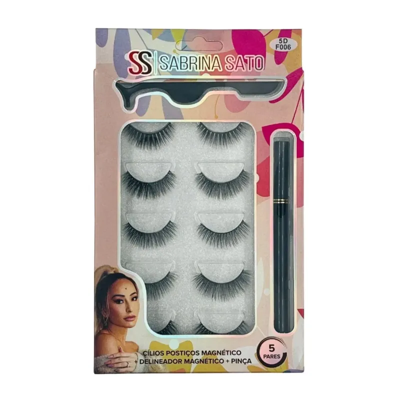 *Cartela C/5 Pares De Cílios Postiços + Pinça Aplicadora E Caneta Magnética 5D-F001 - Sabrina Sato SS2925