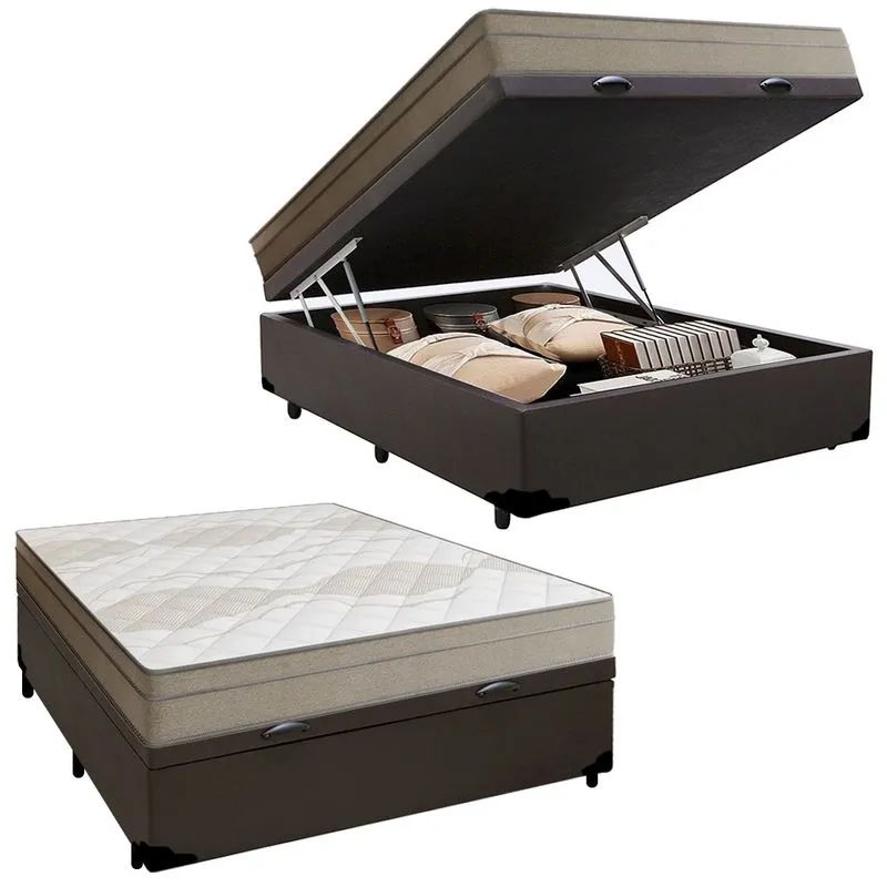 Cama Box Baú Casal Sintético + Colchão de Molas Ensacadas Portobel Ipanema - 138x188x66cm