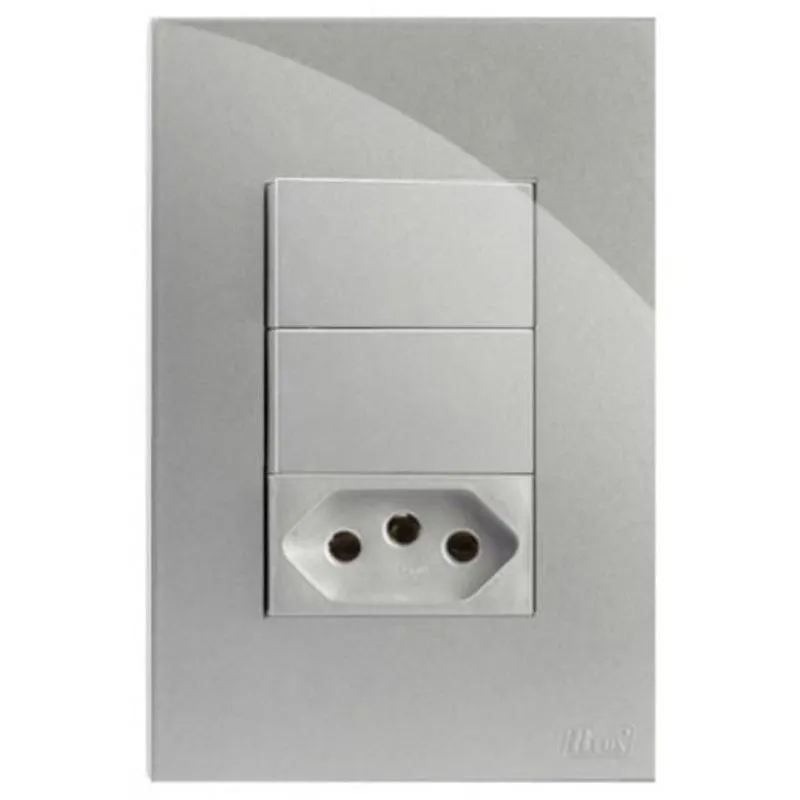 CJ INTERRUPTOR DUPLO SIMPLES + TOMADA 20A 4X2 - RECTA PRATA GLOSS - BRG11308-5PR